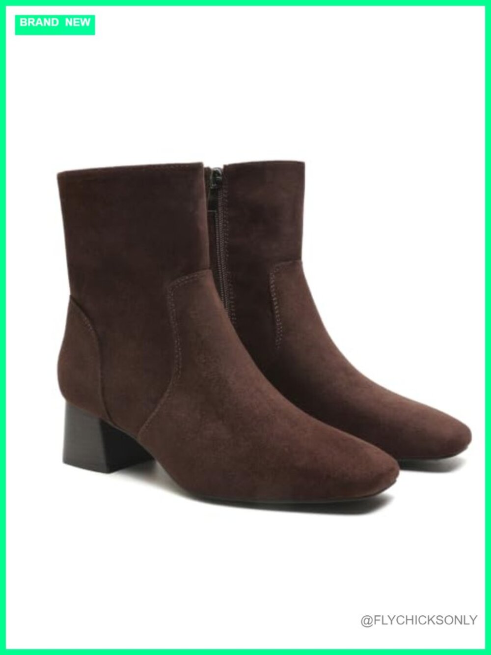 Women's Suede Square Toe Ankle Booties Low Block Heel Zip Short Boots